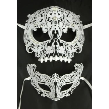 Halloween Couple Full Face Metal Evil Skull & Venetian Masquerade Eye Masks